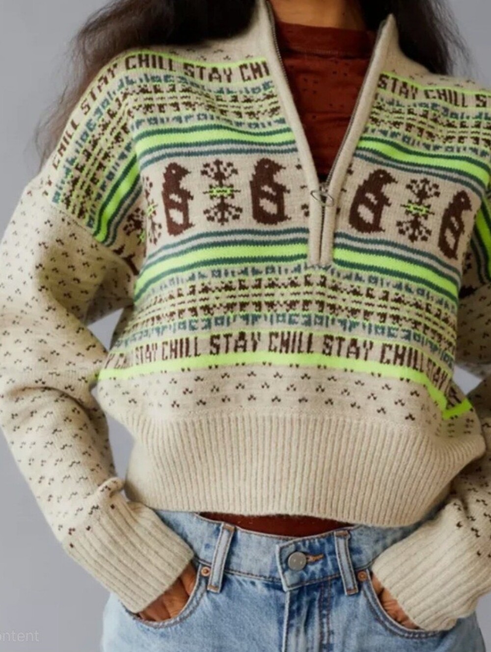 BDG Urban Outfitters Jesse Half-Zip Sweater "Stay Chill"